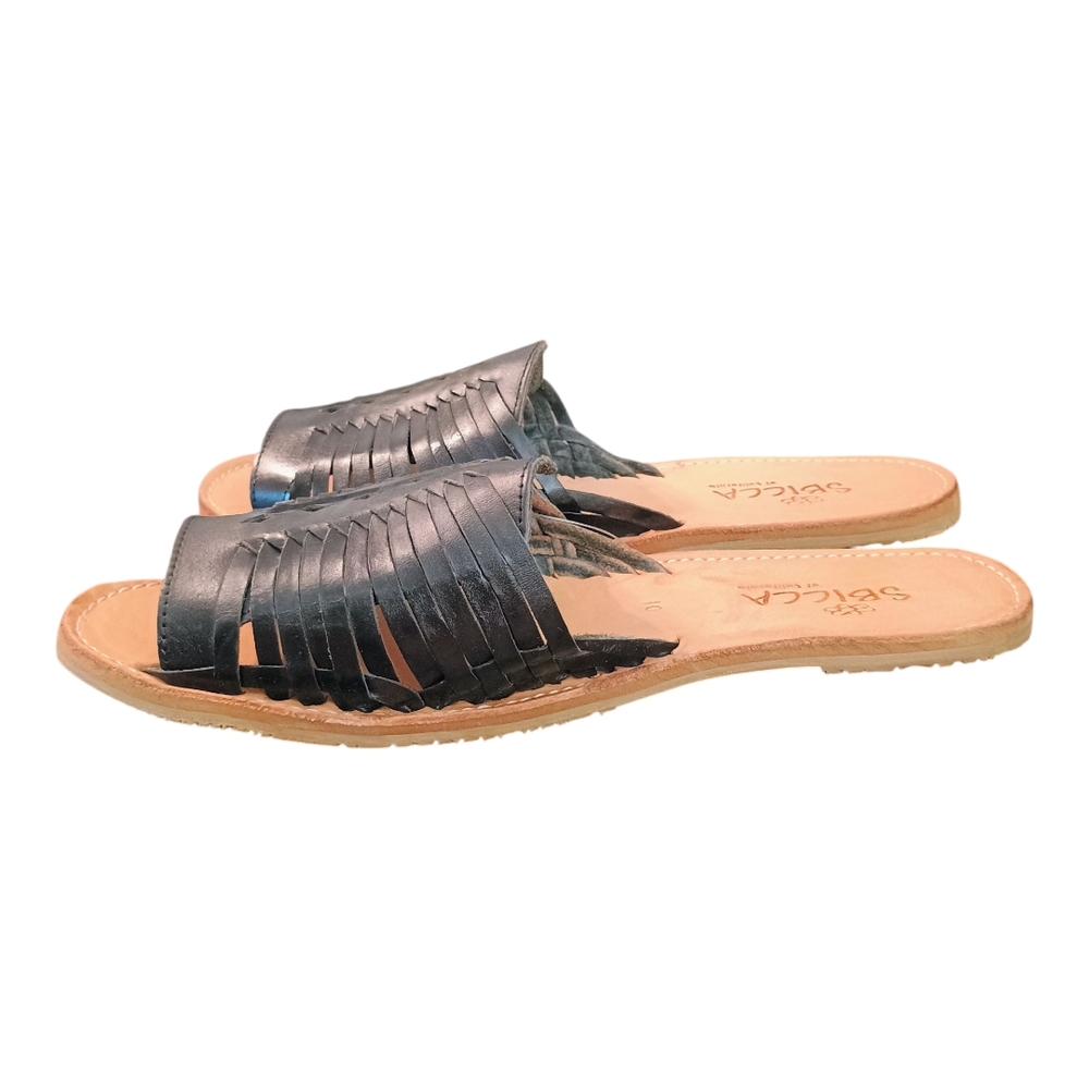 New in Box Sbicca Black Leather Huarache Slide Sandals Size 7 - Picture 3 of 7